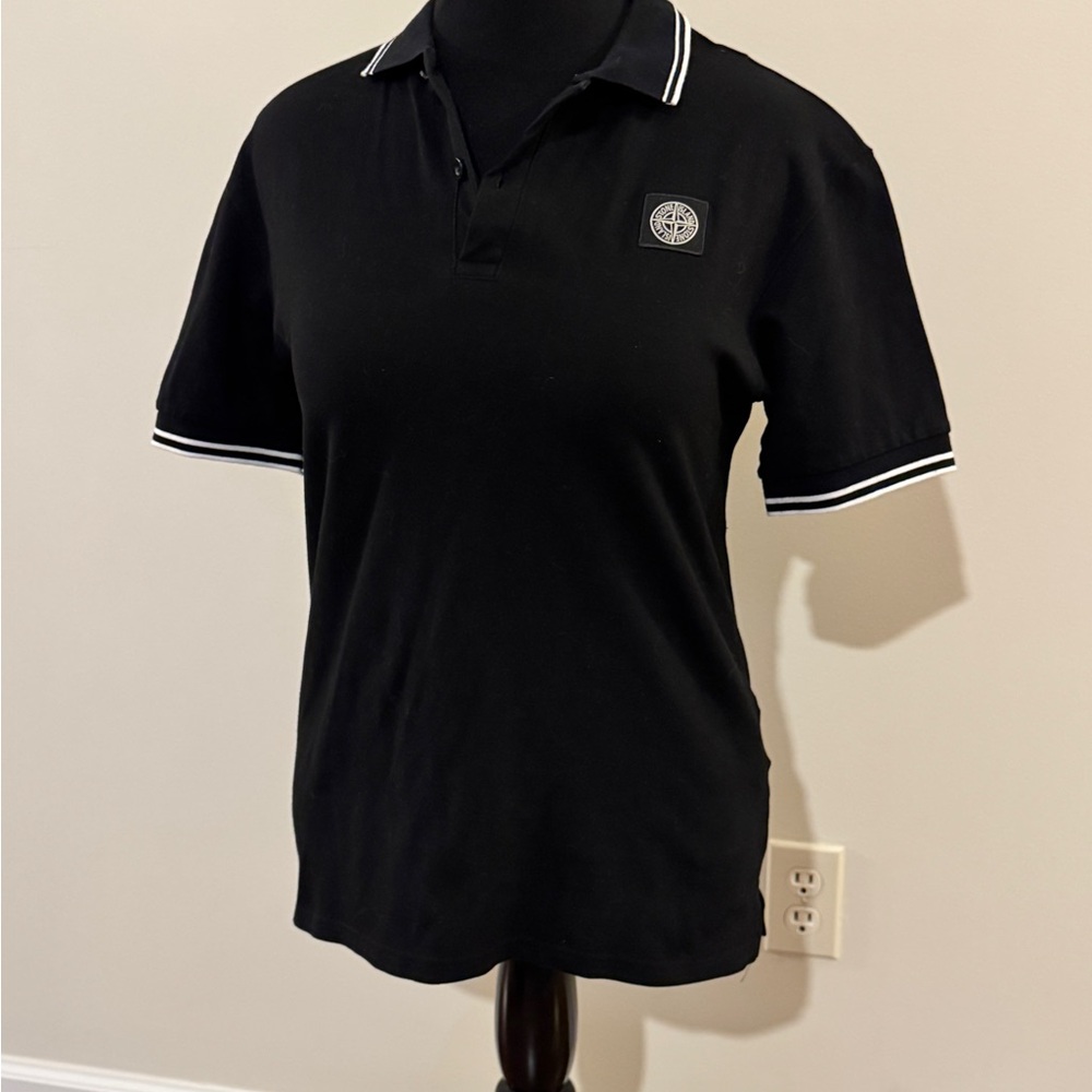 Stone Island Black Polo with White Accents